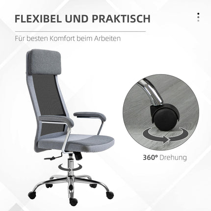 Ergonomic office chair, adjustable with headrest, light grey