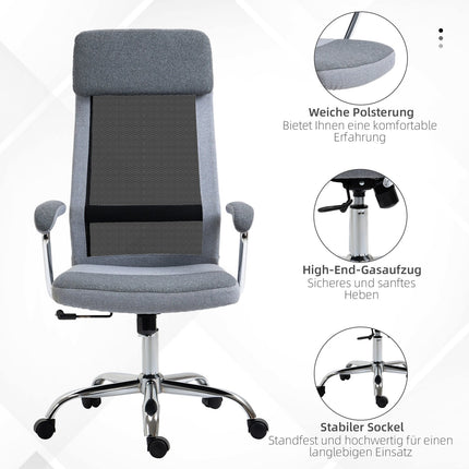 Ergonomic office chair, adjustable with headrest, light grey