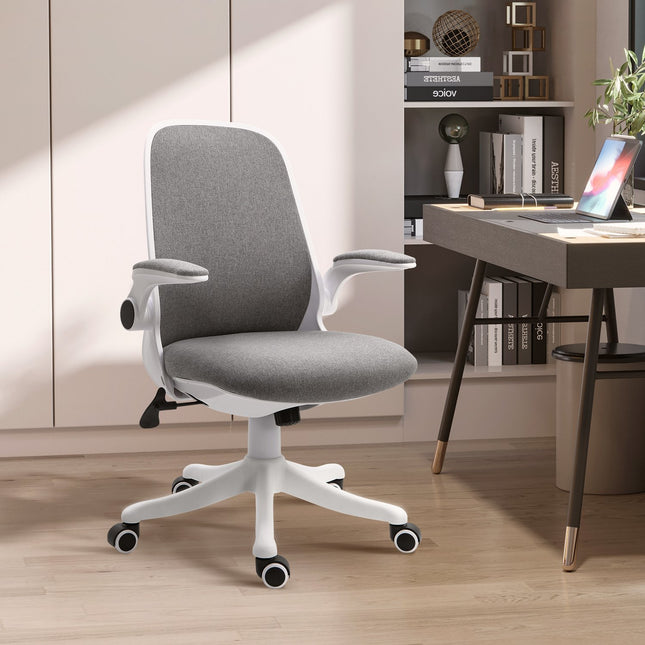 Ergonomic office chair with adjustable armrest, grey-white