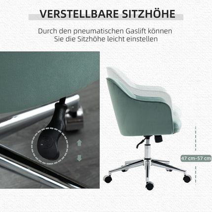 Ergonomic office chair, height adjustable velvet, green