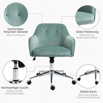 Ergonomic office chair, height adjustable velvet, green