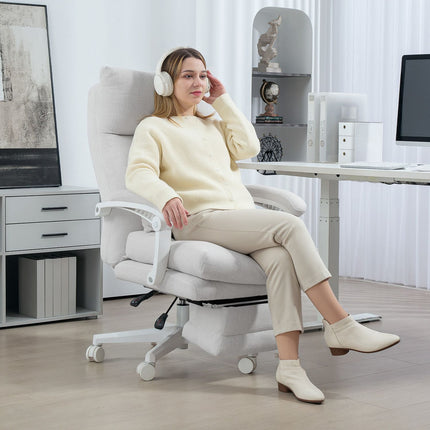 Ergonomic office chair with lumbar support, linen, cream