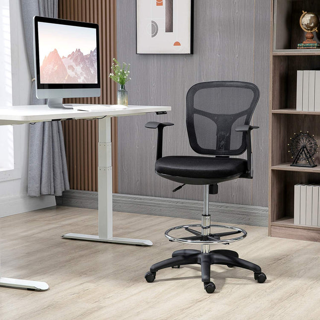 Ergonomic office chair in mesh, black - adjustable armrest and footrest