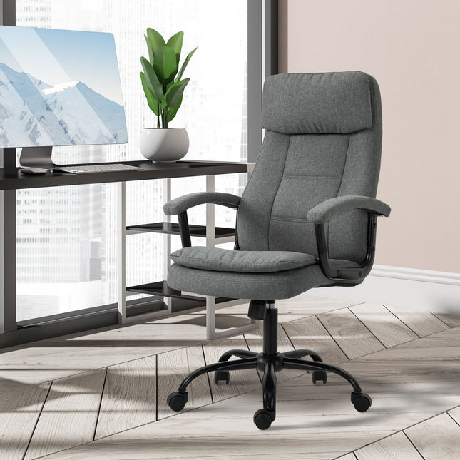 Ergonomic gaming chair with lumbar support, gray linen