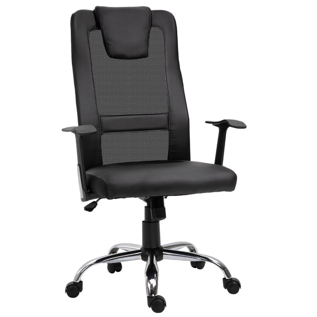 Ergonomic office chair in black PU leather, adjustable in height