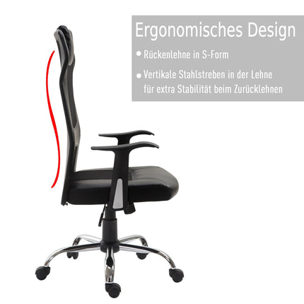 Ergonomic office chair in black PU leather, adjustable in height