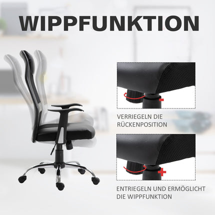 Ergonomic office chair in black PU leather, adjustable in height