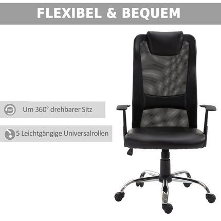 Ergonomic office chair in black PU leather, adjustable in height