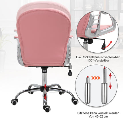 Ergonomic office chair, pink PU, padded backrest, adjustable