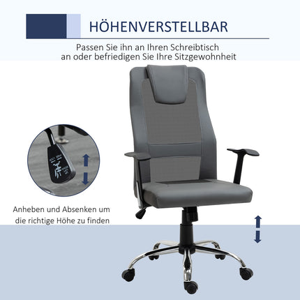 Ergonomic office chair in gray synthetic leather, adjustable