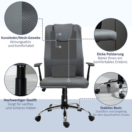 Ergonomic office chair in gray synthetic leather, adjustable