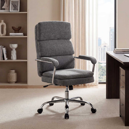 Office Chair, Height-Adjustable 360 Swivel, Grey Chenille