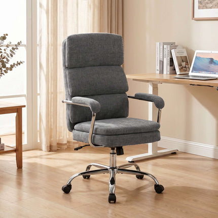 Office Chair, Height-Adjustable 360 Swivel, Grey Chenille