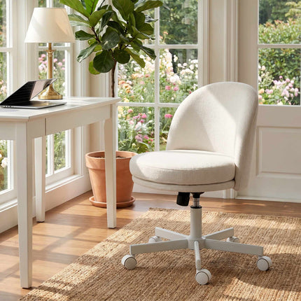 Office Chair, Height Adjustable, Rocking, Chenille Fabric, Cream