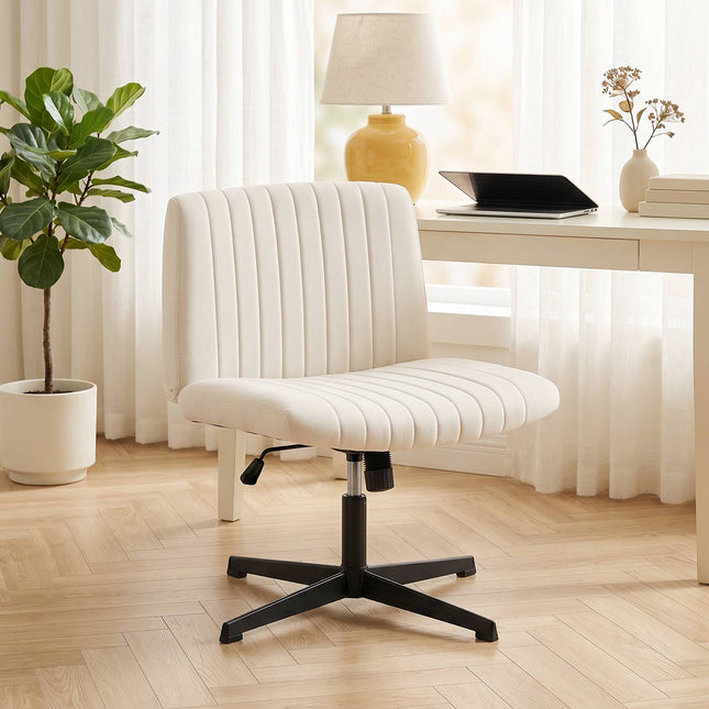 Office Chair, Height-Adjustable Swivel, Armless Linen Look, 120 kg