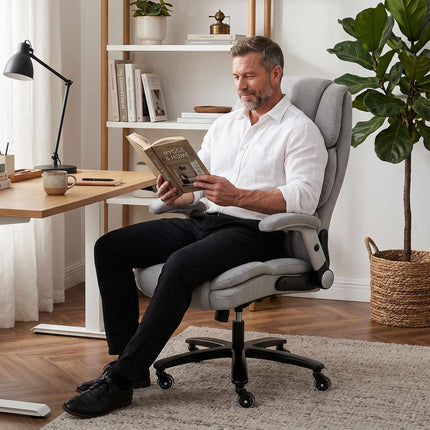Office Chair, Inflatable Lumbar, Flip-Up Arms, Light Gray