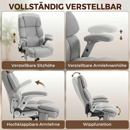 Office Chair, Inflatable Lumbar, Flip-Up Arms, Light Gray