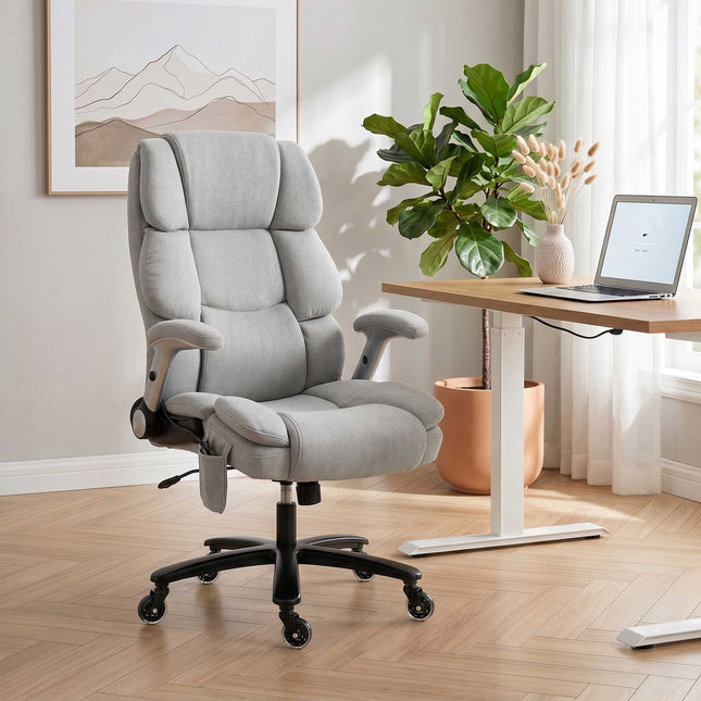 Office Chair, Inflatable Lumbar, Flip-Up Arms, Light Gray