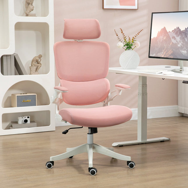 Pink mesh office chair with rocker & height adjustment