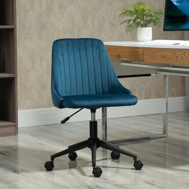 Ergonomic swivel desk chair, adjustable velvet blue