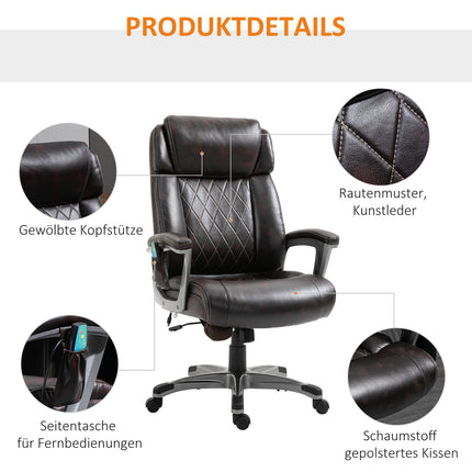 Ergonomic swivel office chair, 6-point massage, brown leather