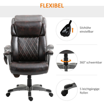Ergonomic swivel office chair, 6-point massage, brown leather