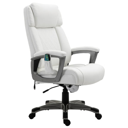 Ergonomic swivel office chair, massage, synthetic leather, white