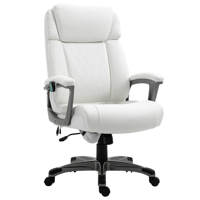 Ergonomic swivel office chair, massage, synthetic leather, white