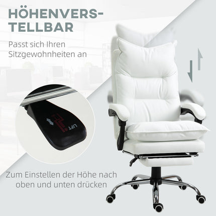 White artificial leather office chair with footrest, adjustable height