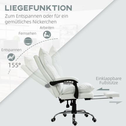 White artificial leather office chair with footrest, adjustable height