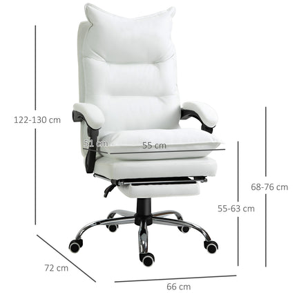 White artificial leather office chair with footrest, adjustable height