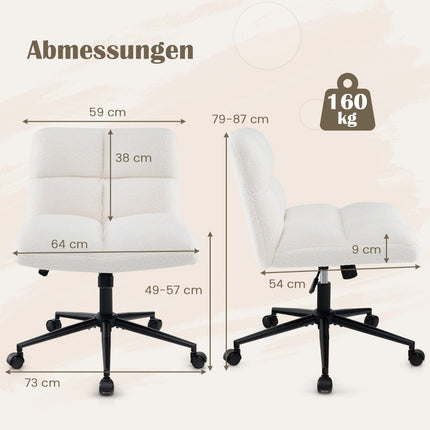 Office Chair Without Armrests, Wide Seat, 160kg Capacity, Beige