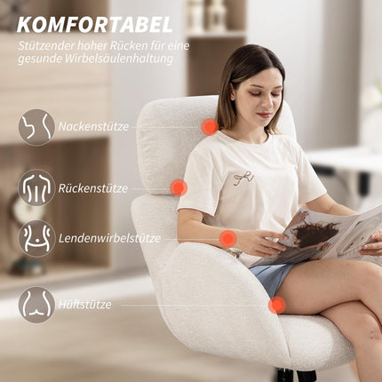 Office Chair with Velvet-Look Fabric, Adjustable, Cream White