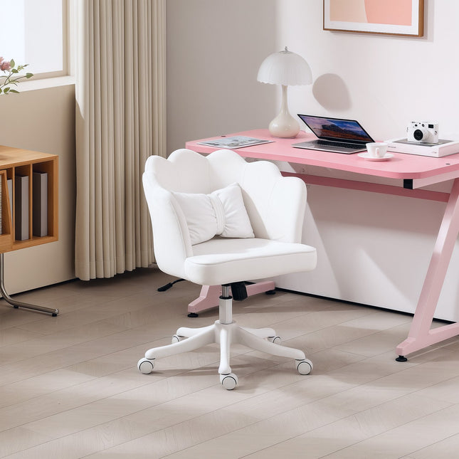 White Velvet-Look Swivel Office Chair with armrests