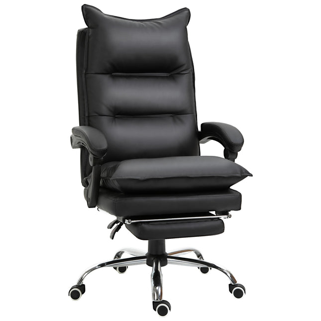 Black office chair in synthetic leather with adjustable footrest