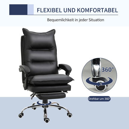 Black office chair in synthetic leather with adjustable footrest