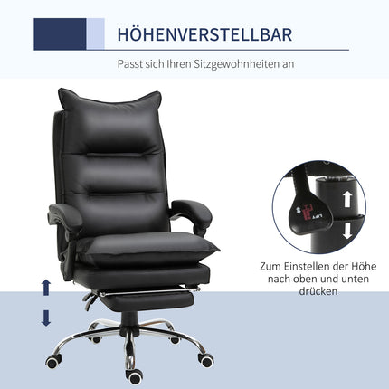 Black office chair in synthetic leather with adjustable footrest