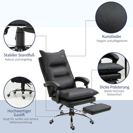 Black office chair in synthetic leather with adjustable footrest