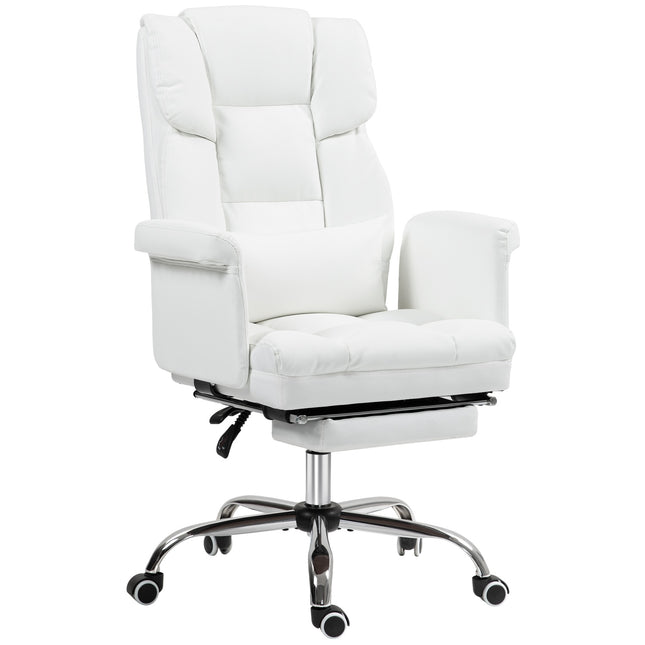 Ergonomic white office chair, reclining & swivel, lumbar support
