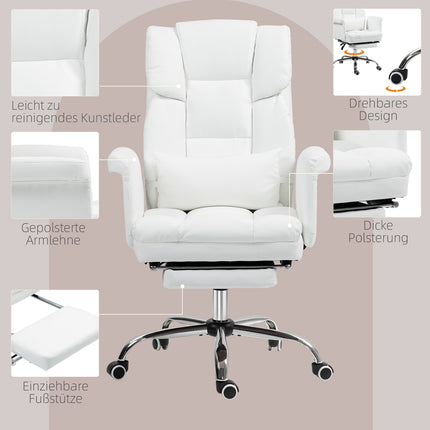 Ergonomic white office chair, reclining & swivel, lumbar support