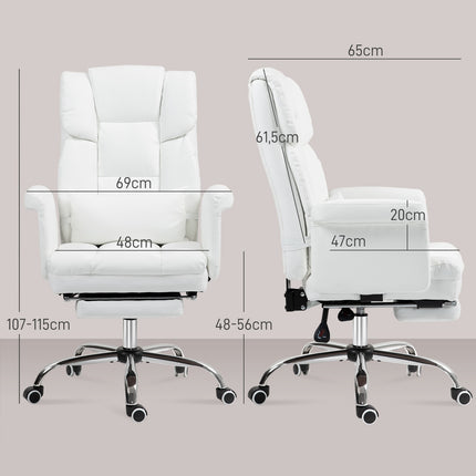 Ergonomic white office chair, reclining & swivel, lumbar support