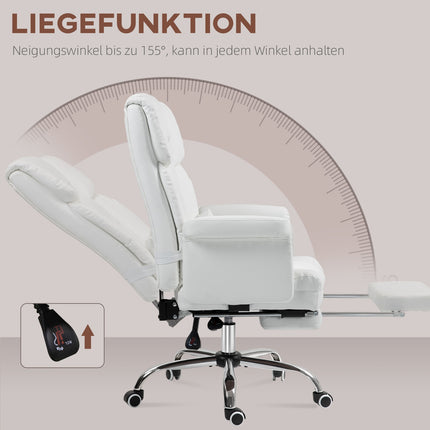 Ergonomic white office chair, reclining & swivel, lumbar support