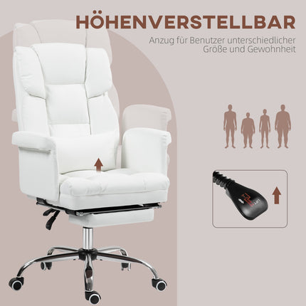 Ergonomic white office chair, reclining & swivel, lumbar support