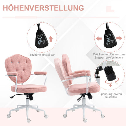 Ergonomic pink office chair, Teddy Fleece, height adjustable