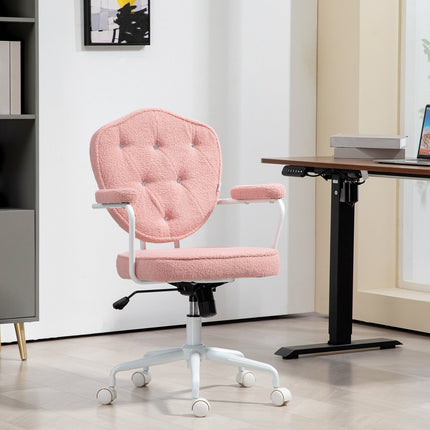 Ergonomic pink office chair, Teddy Fleece, height adjustable