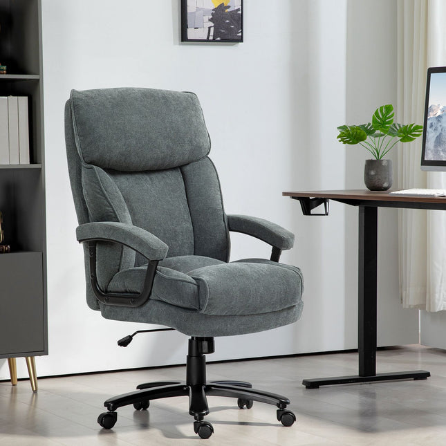 Ergonomic gray office chair, linen look, height adjustable