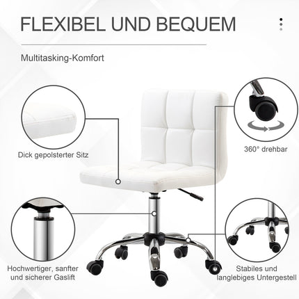 Office chair, swivel chair, imitation leather, steel frame, 5 wheels, upholstered, white