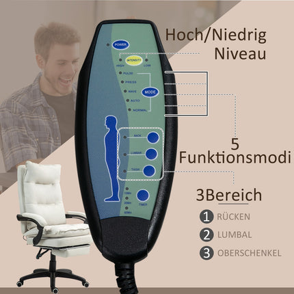 Ergonomic office chair, Massage & Recline, Creme White
