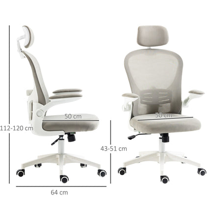 Ergonomic office chair, adjustable headrest, gray