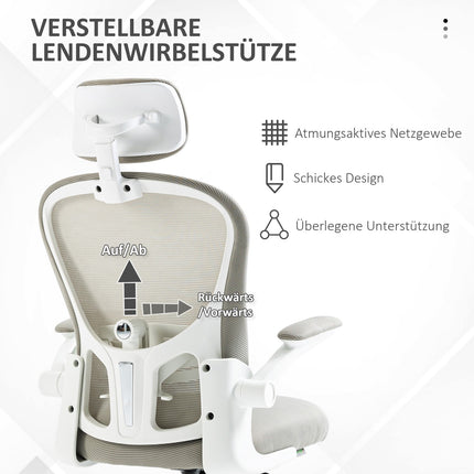 Ergonomic office chair, adjustable headrest, gray